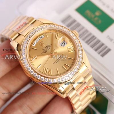 Perfect 41mm Rolex President Replica Day Date ii  Yellow Gold Diamond Bezel Swiss Watches